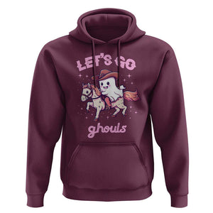Halloween Cowboy Hoodie Let's Go Ghouls Ghost Riding Horse TS09 Maroon Print Your Wear