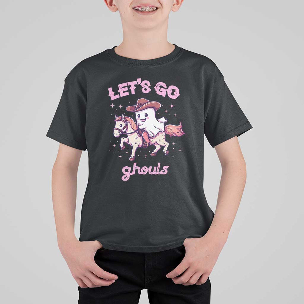 Halloween Cowboy T Shirt For Kid Let's Go Ghouls Ghost Riding Horse TS09 Black Print Your Wear
