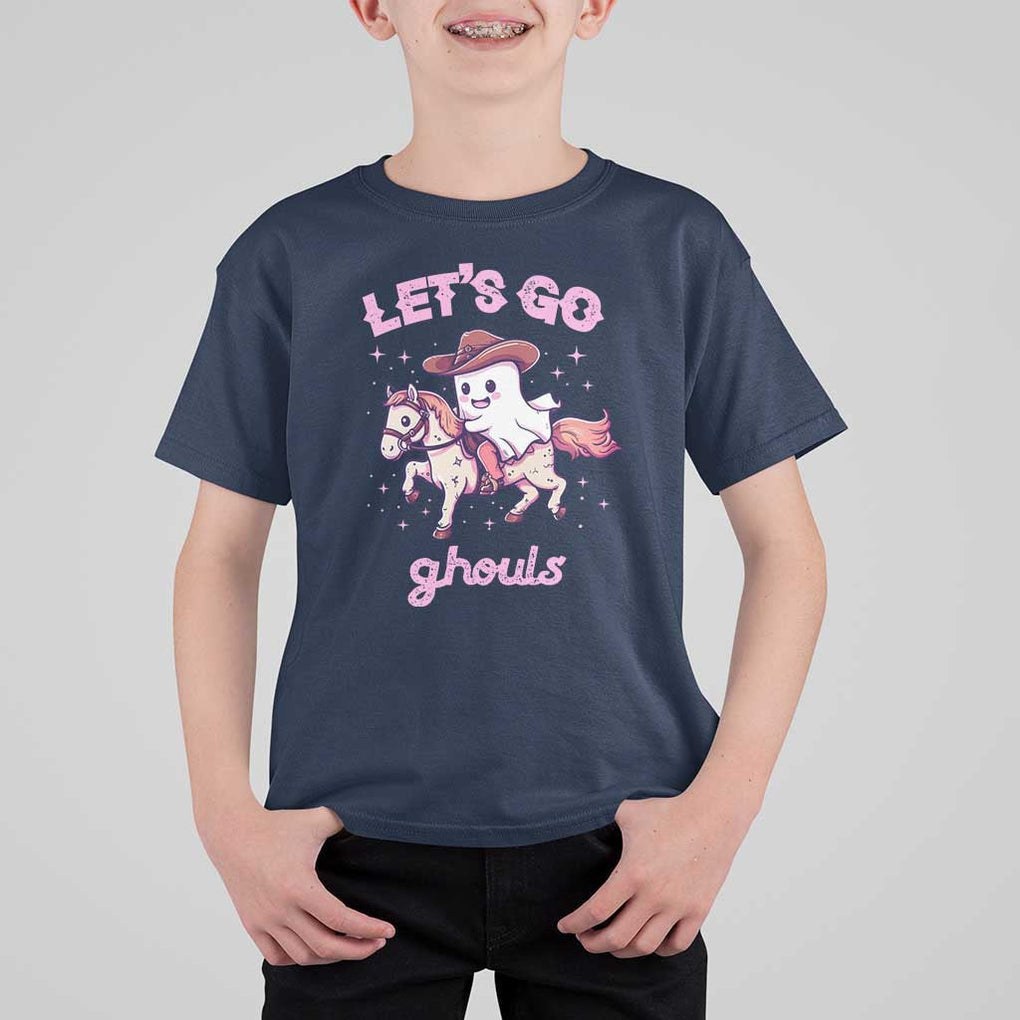 Halloween Cowboy T Shirt For Kid Let's Go Ghouls Ghost Riding Horse TS09 Navy Print Your Wear