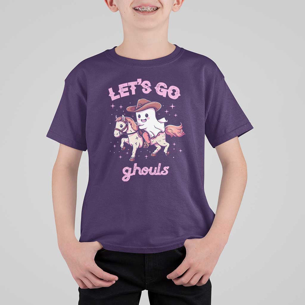 Halloween Cowboy T Shirt For Kid Let's Go Ghouls Ghost Riding Horse TS09 Purple Print Your Wear