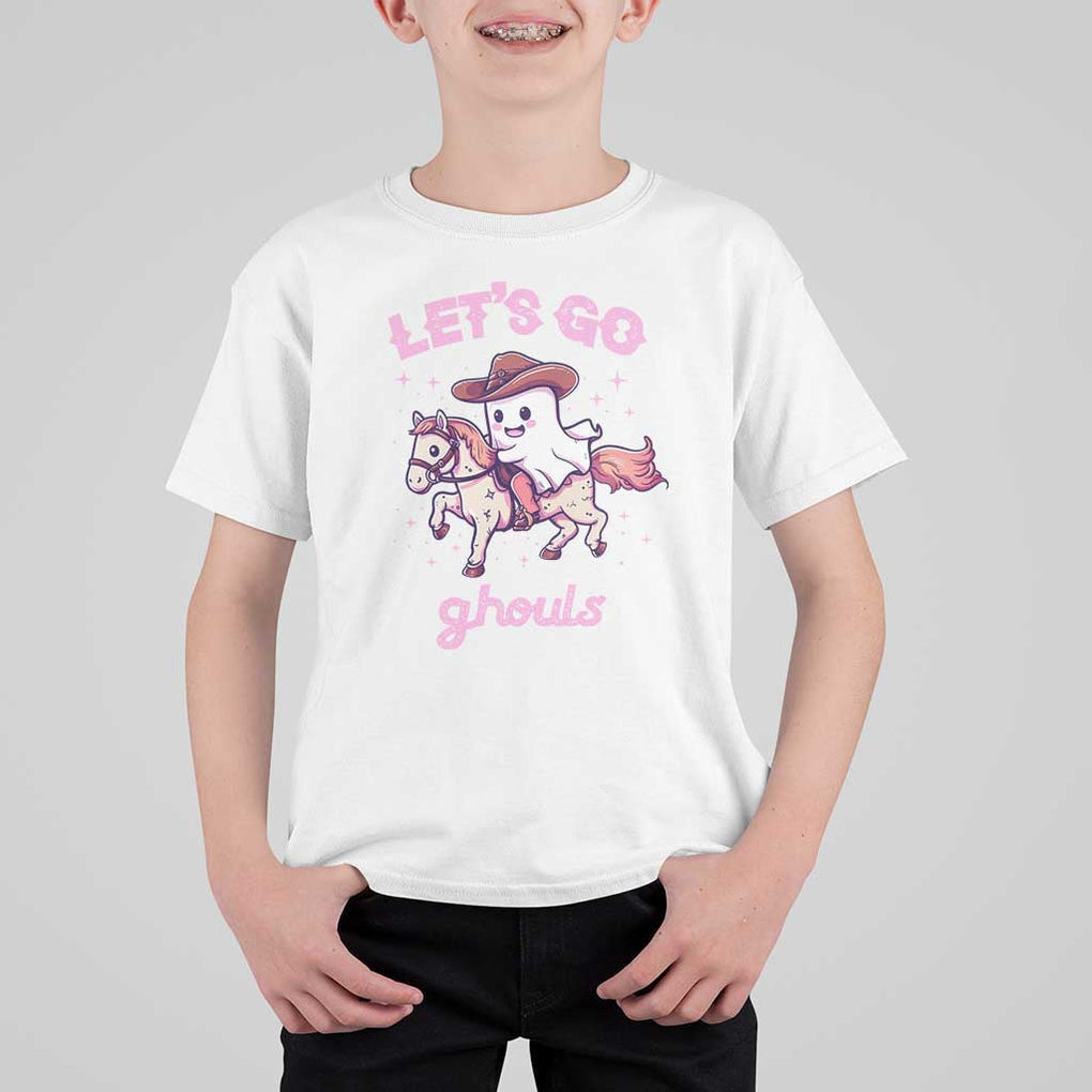 Halloween Cowboy T Shirt For Kid Let's Go Ghouls Ghost Riding Horse TS09 White Print Your Wear