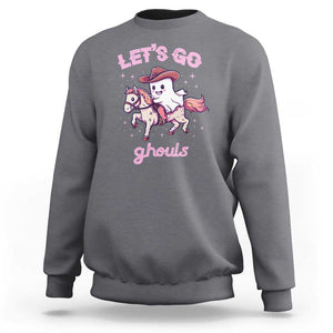 Halloween Cowboy Sweatshirt Let's Go Ghouls Ghost Riding Horse TS09 Charcoal Print Your Wear