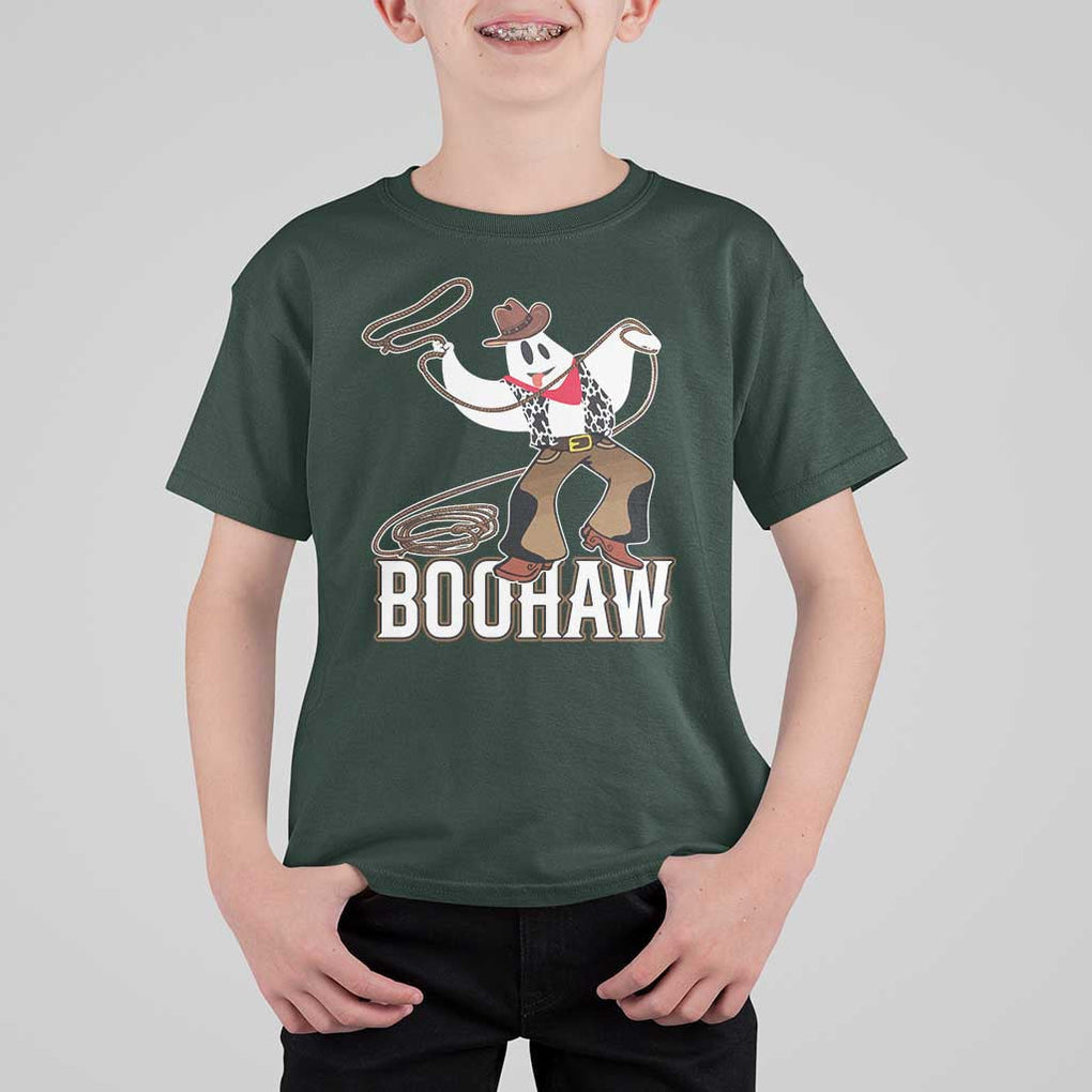 Halloween Cowboy T Shirt For Kid BooHaw Western Ghost TS09 Dark Forest Green Print Your Wear