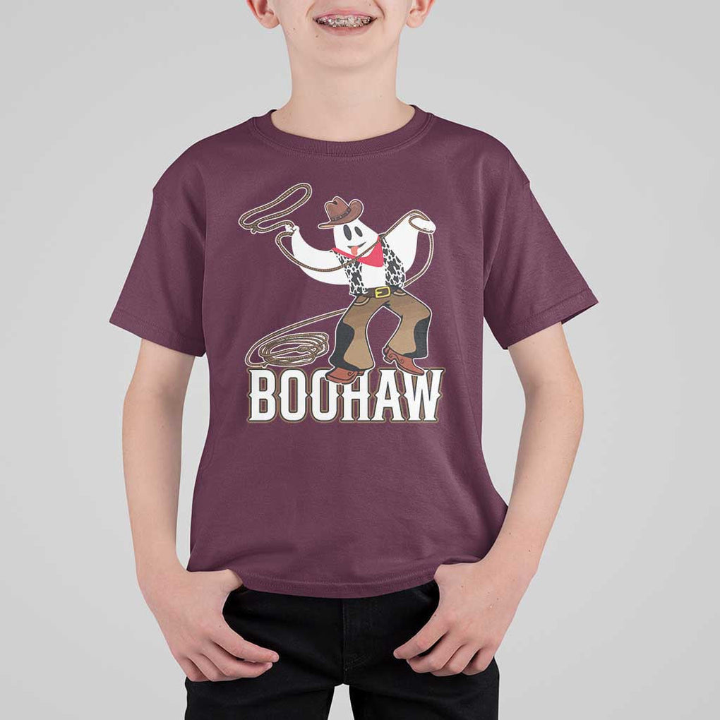 Halloween Cowboy T Shirt For Kid BooHaw Western Ghost TS09 Maroon Print Your Wear