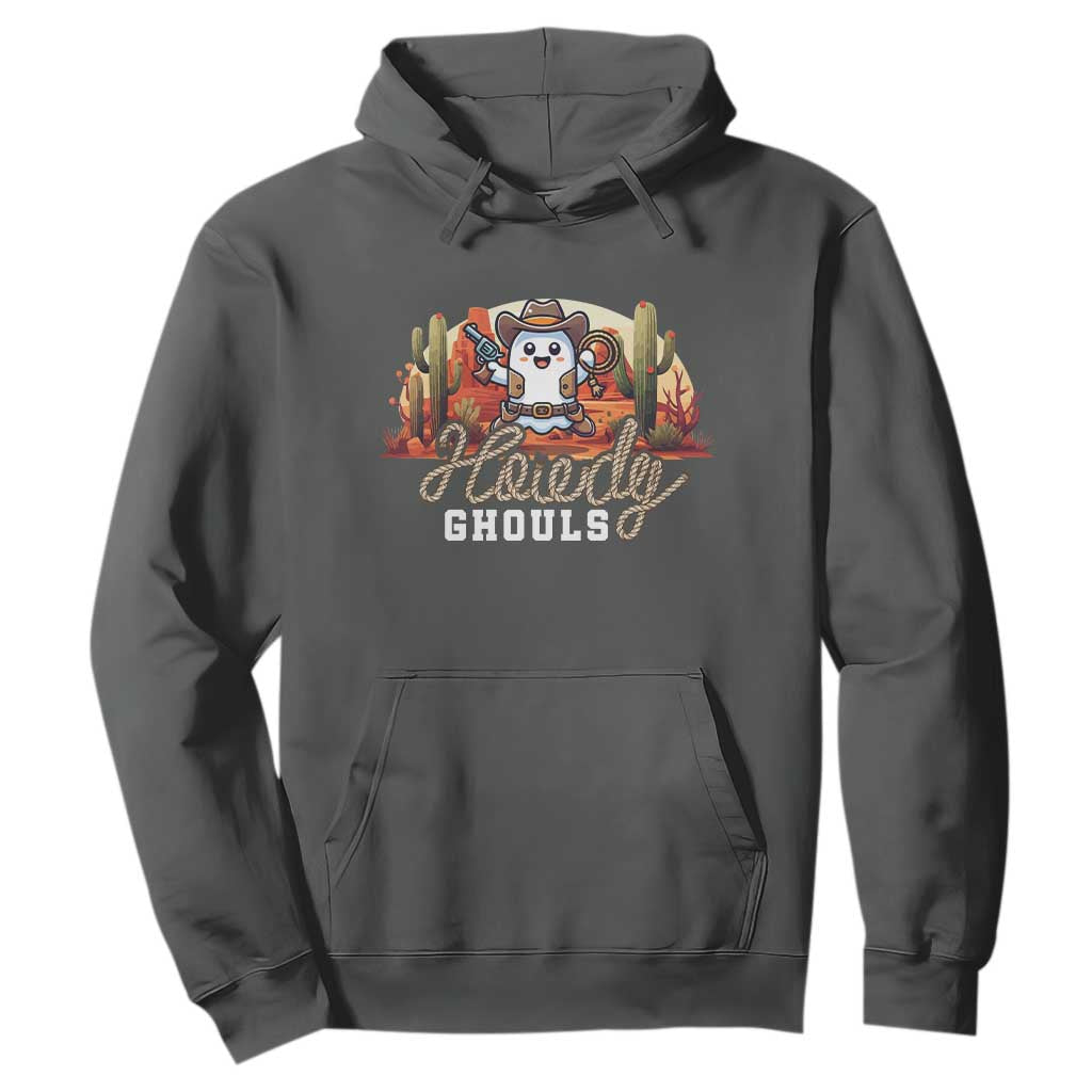 Halloween Cowboy Hoodie Howdy Ghouls Funny Western Ghost TS09 Dark Heather Print Your Wear