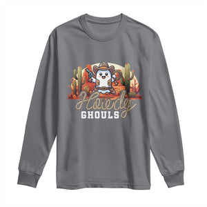 Halloween Cowboy Long Sleeve Shirt Howdy Ghouls Funny Western Ghost TS09 Charcoal Print Your Wear