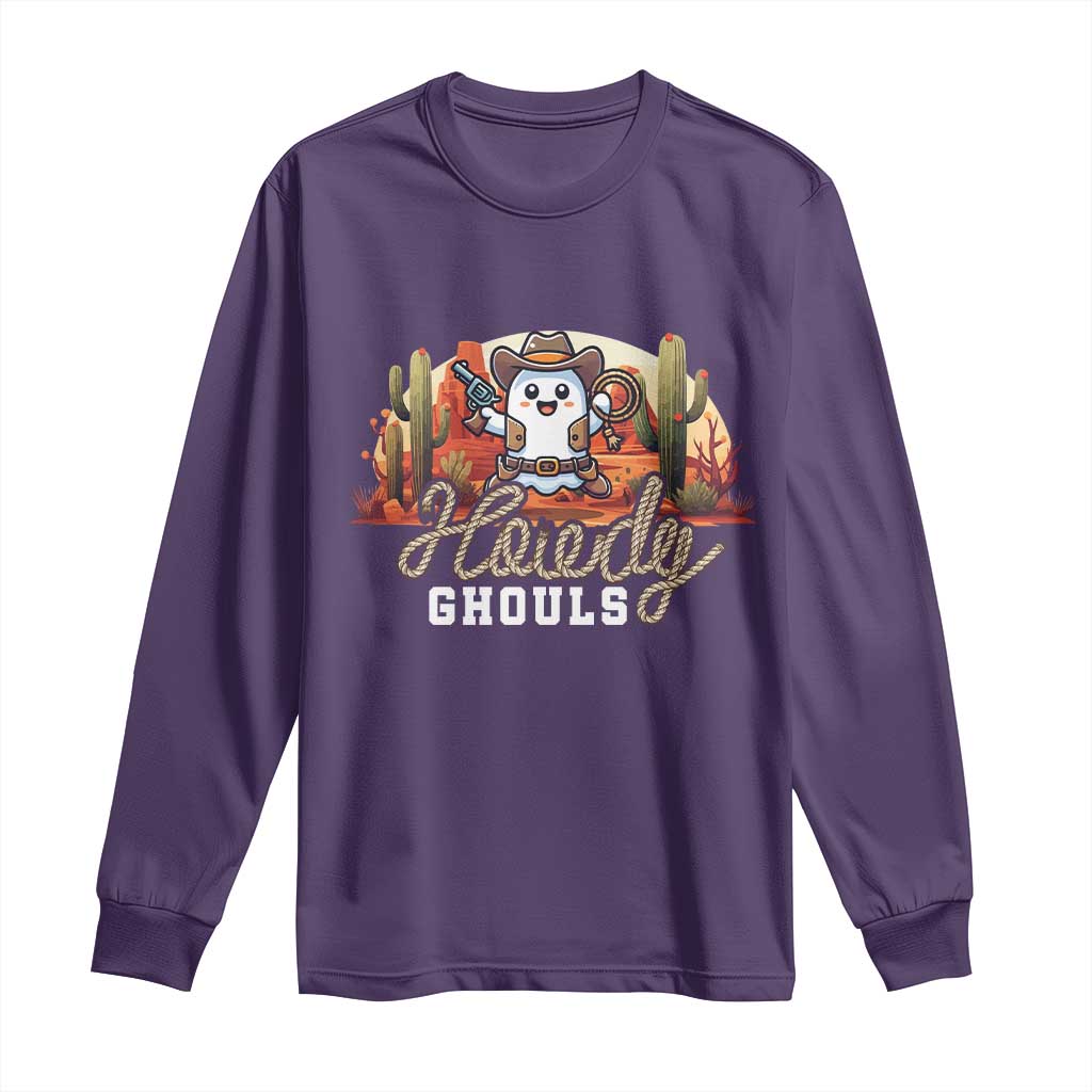 Halloween Cowboy Long Sleeve Shirt Howdy Ghouls Funny Western Ghost TS09 Purple Print Your Wear