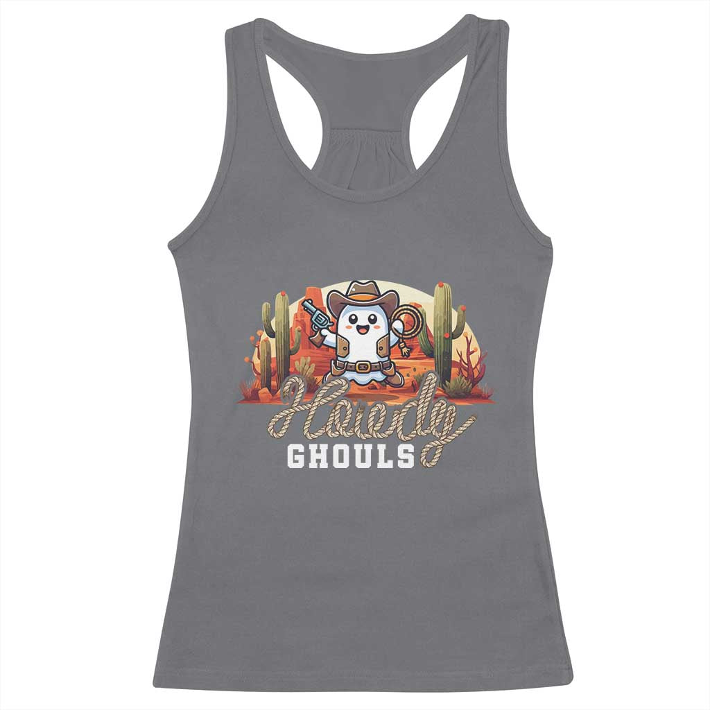 Halloween Cowboy Racerback Tank Top Howdy Ghouls Funny Western Ghost TS09 Charcoal Print Your Wear