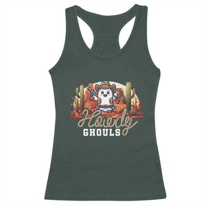 Halloween Cowboy Racerback Tank Top Howdy Ghouls Funny Western Ghost TS09 Dark Forest Green Print Your Wear