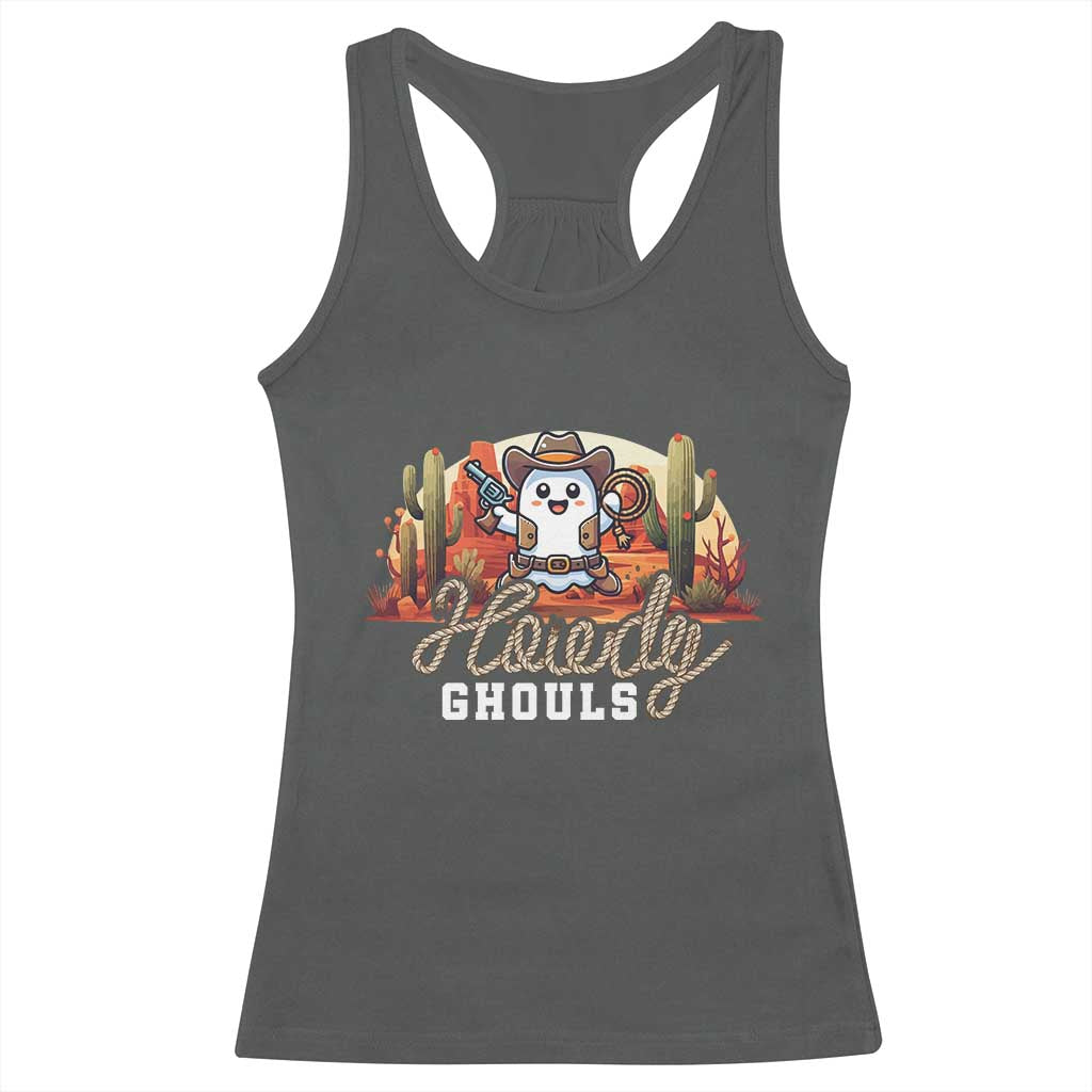 Halloween Cowboy Racerback Tank Top Howdy Ghouls Funny Western Ghost TS09 Dark Heather Print Your Wear