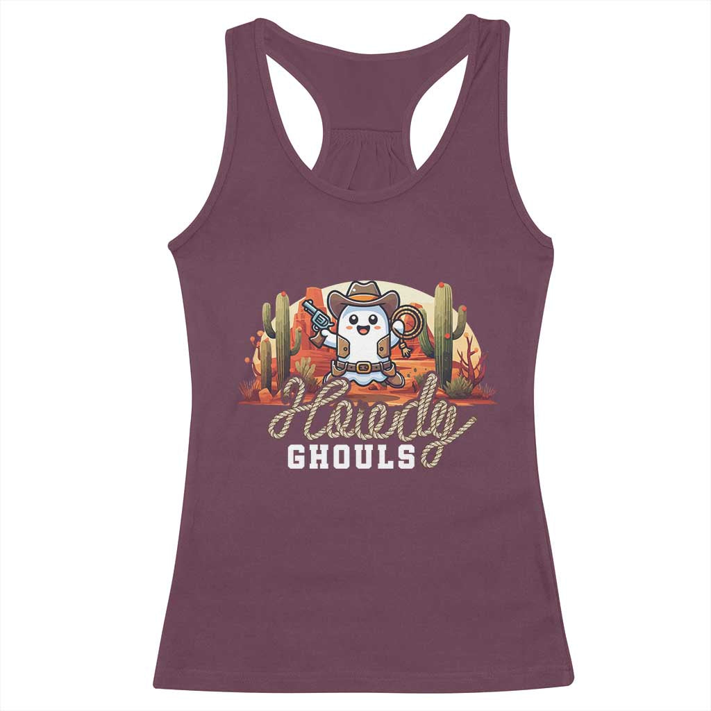 Halloween Cowboy Racerback Tank Top Howdy Ghouls Funny Western Ghost TS09 Maroon Print Your Wear