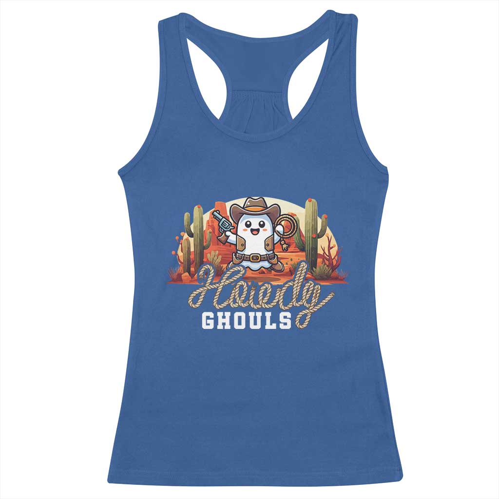 Halloween Cowboy Racerback Tank Top Howdy Ghouls Funny Western Ghost TS09 Royal Blue Print Your Wear