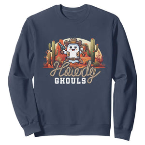 Halloween Cowboy Sweatshirt Howdy Ghouls Funny Western Ghost TS09 Navy Print Your Wear