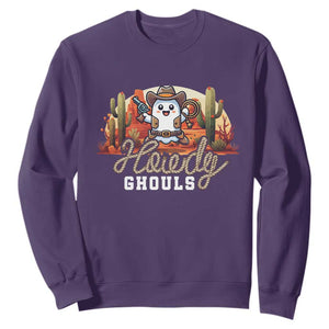 Halloween Cowboy Sweatshirt Howdy Ghouls Funny Western Ghost TS09 Purple Print Your Wear