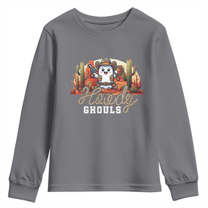 Halloween Cowboy Youth Sweatshirt Howdy Ghouls Funny Western Ghost TS09 Charcoal Print Your Wear