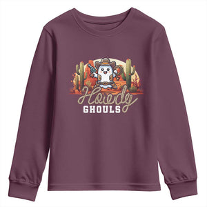 Halloween Cowboy Youth Sweatshirt Howdy Ghouls Funny Western Ghost TS09 Maroon Print Your Wear