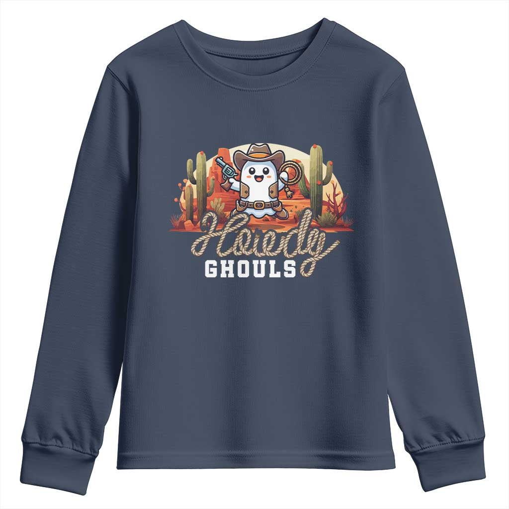 Halloween Cowboy Youth Sweatshirt Howdy Ghouls Funny Western Ghost TS09 Navy Print Your Wear