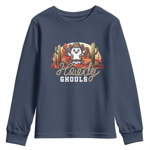 Halloween Cowboy Youth Sweatshirt Howdy Ghouls Funny Western Ghost TS09 Navy Print Your Wear