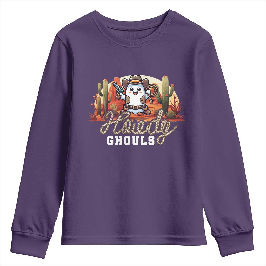Halloween Cowboy Youth Sweatshirt Howdy Ghouls Funny Western Ghost TS09 Purple Print Your Wear