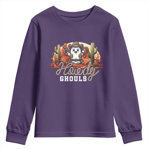 Halloween Cowboy Youth Sweatshirt Howdy Ghouls Funny Western Ghost TS09 Purple Print Your Wear