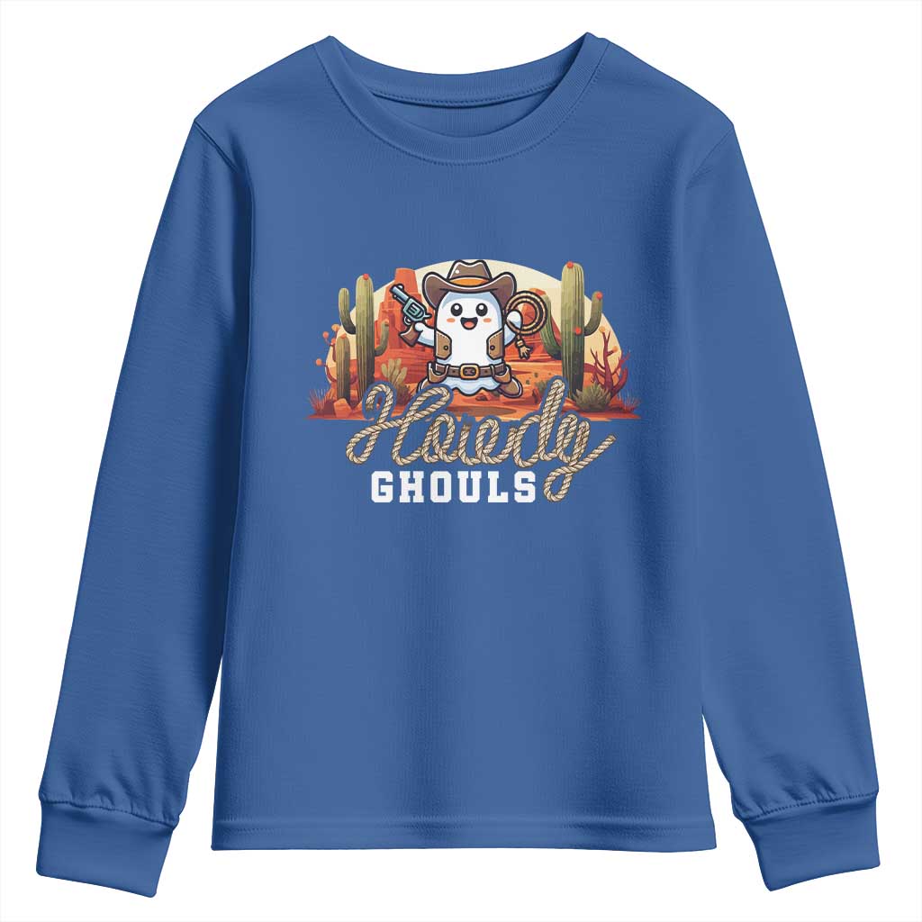 Halloween Cowboy Youth Sweatshirt Howdy Ghouls Funny Western Ghost TS09 Royal Blue Print Your Wear