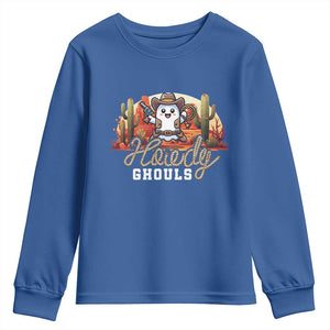 Halloween Cowboy Youth Sweatshirt Howdy Ghouls Funny Western Ghost TS09 Royal Blue Print Your Wear