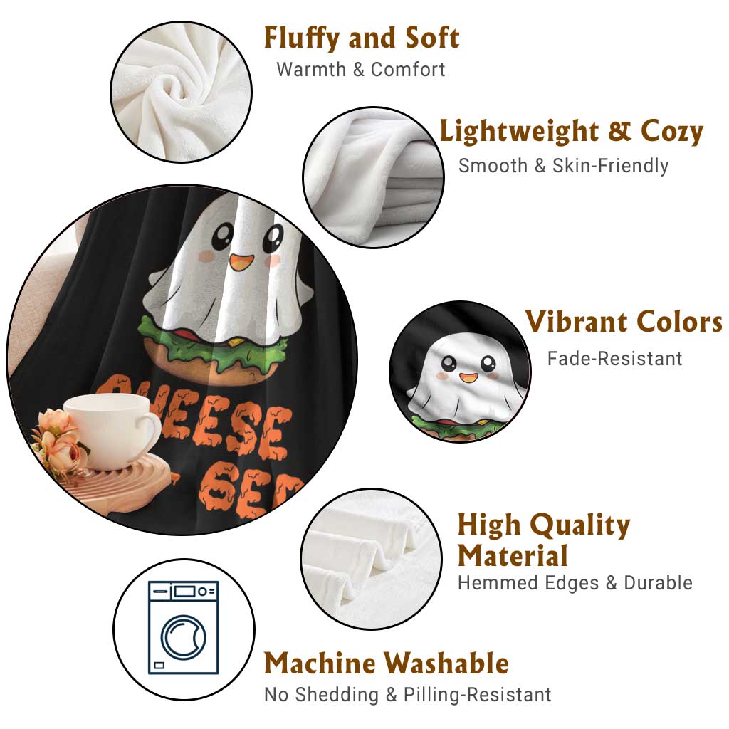 Funny Halloween Throw Blanket Cheese Boo-ger Cute Hamburger Ghost TS09 Print Your Wear