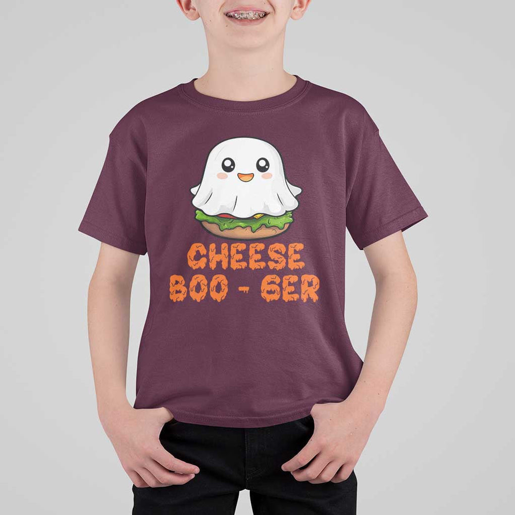Funny Halloween T Shirt For Kid Cheese Boo-ger Cute Hamburger Ghost TS09 Maroon Print Your Wear