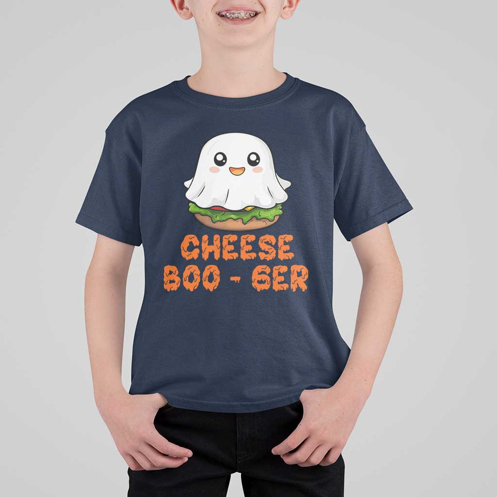 Funny Halloween T Shirt For Kid Cheese Boo-ger Cute Hamburger Ghost TS09 Navy Print Your Wear