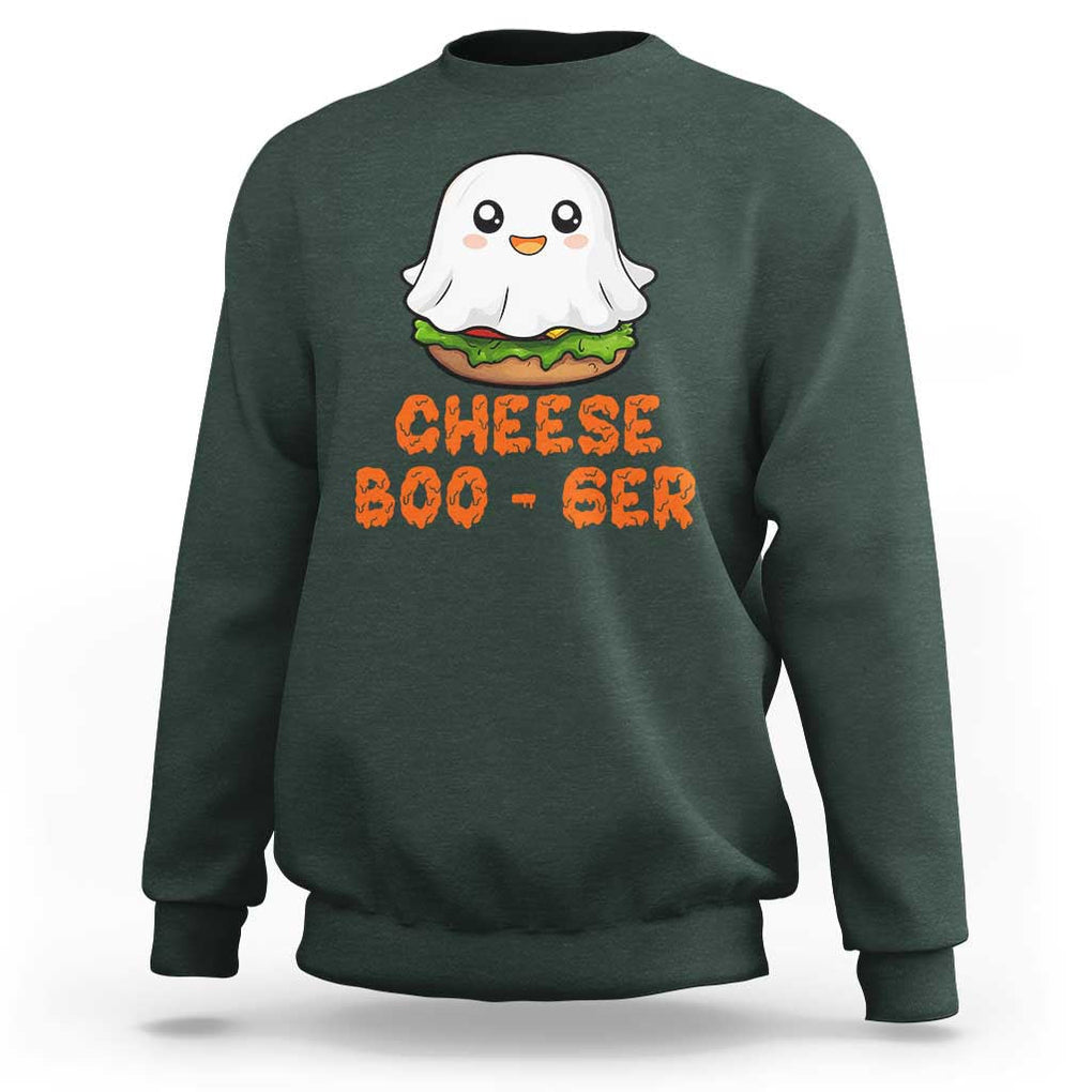 Funny Halloween Sweatshirt Cheese Boo-ger Cute Hamburger Ghost TS09 Dark Forest Green Print Your Wear