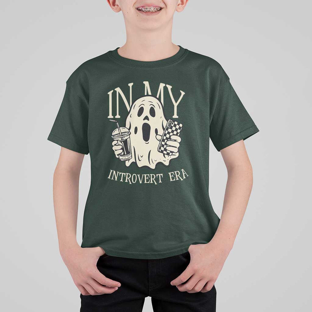 Funny Halloween T Shirt For Kid In My Introvert Era Ghost TS09 Dark Forest Green Print Your Wear