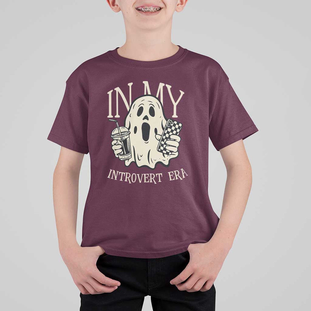 Funny Halloween T Shirt For Kid In My Introvert Era Ghost TS09 Maroon Print Your Wear