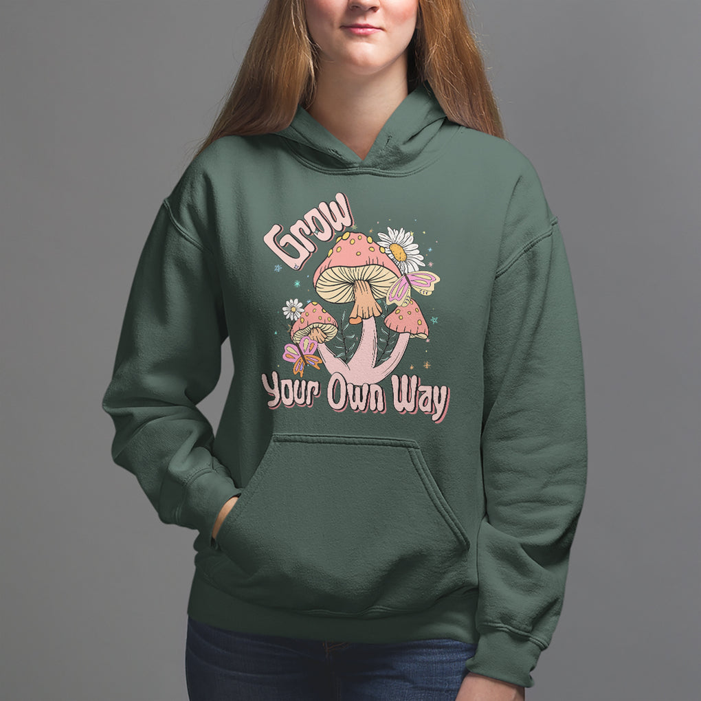 Grow Your Own Way Mushroom Level Up Hoodie TS09 Dark Forest Green Printyourwear