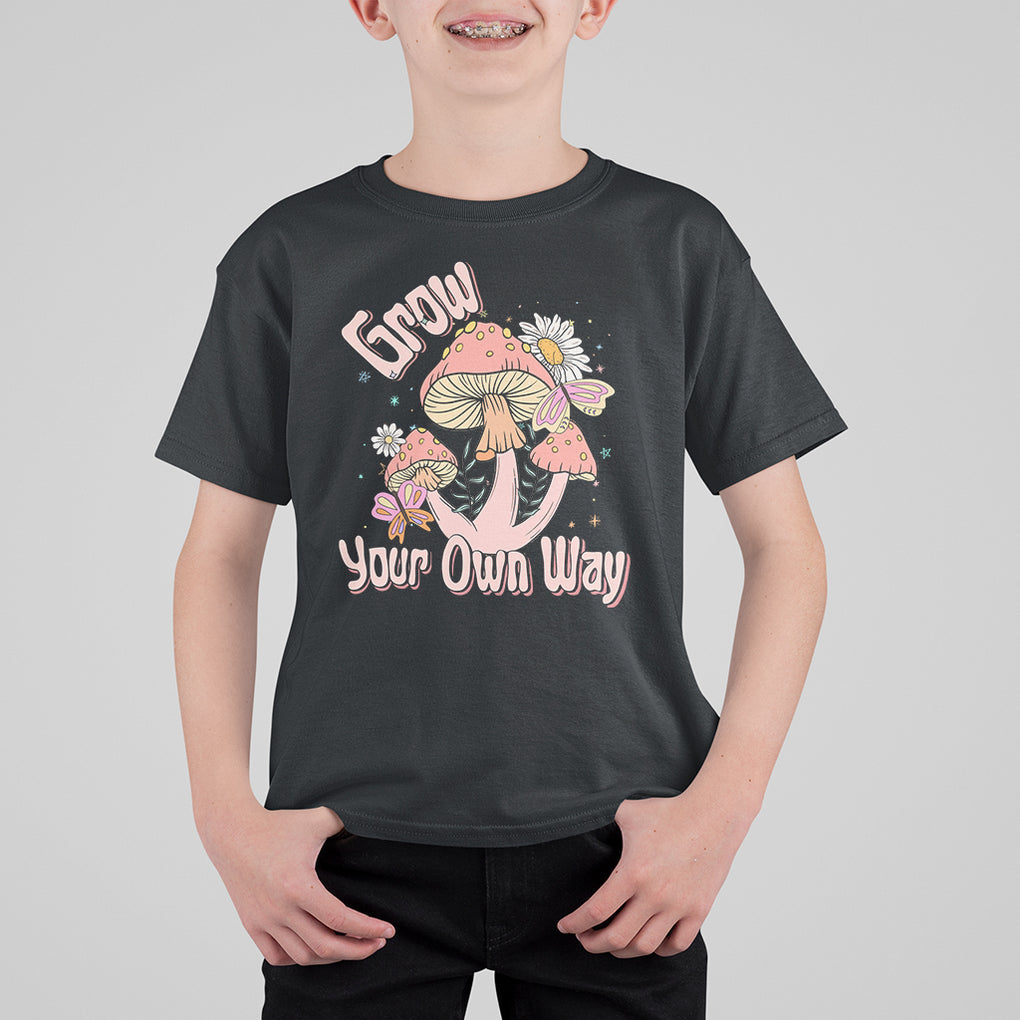 Grow Your Own Way Mushroom Level Up T Shirt For Kid TS09 Black Printyourwear