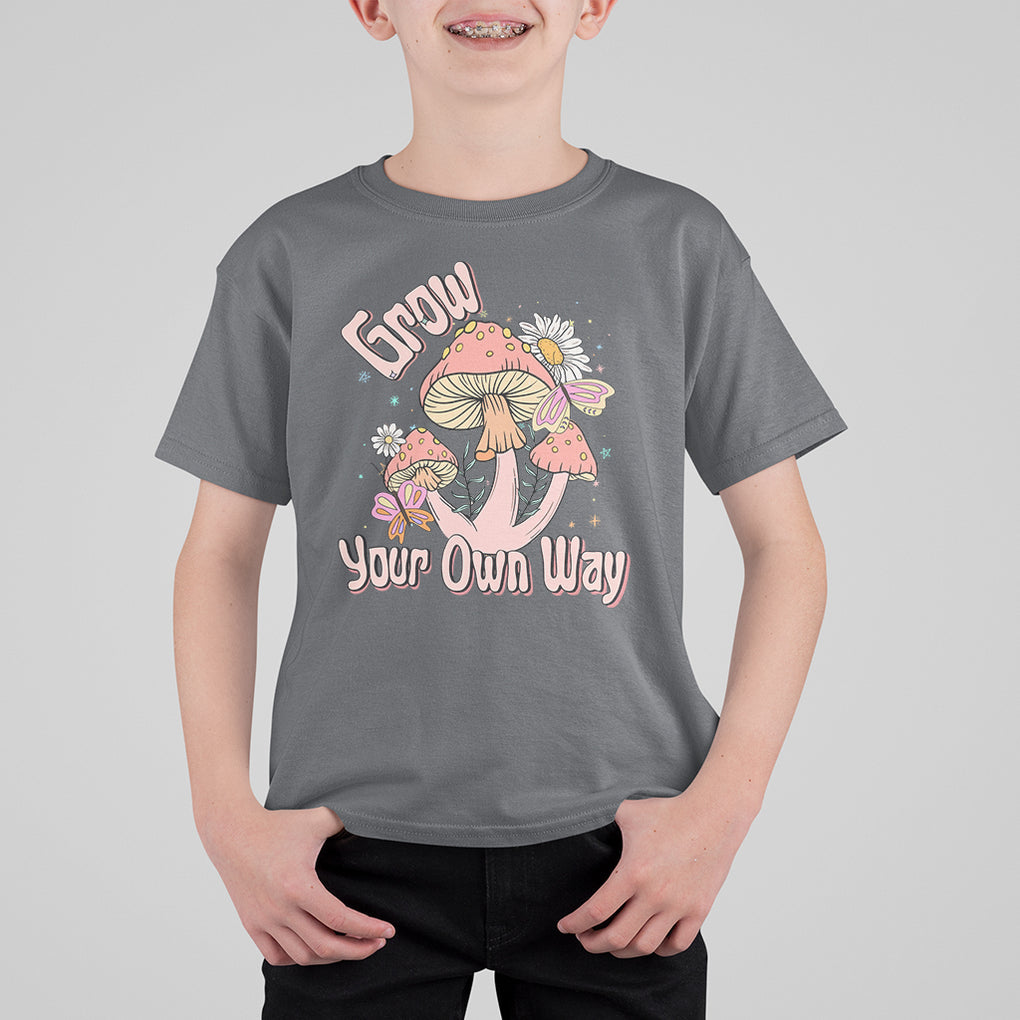 Grow Your Own Way Mushroom Level Up T Shirt For Kid TS09 Charcoal Printyourwear
