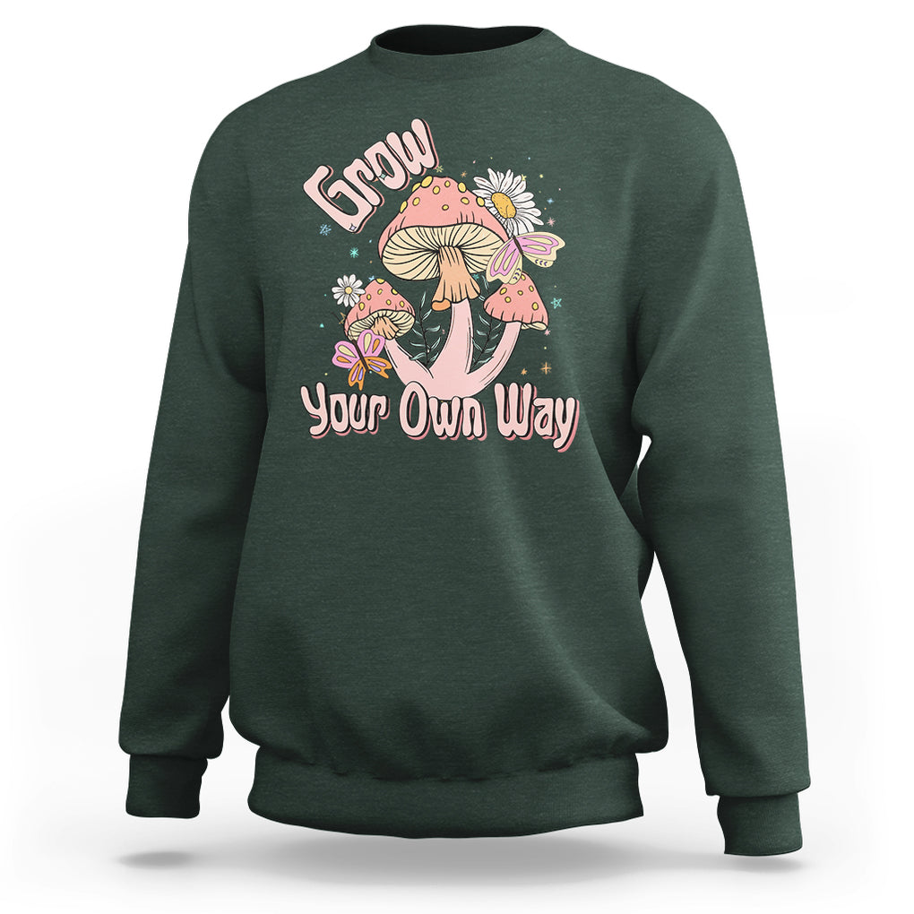 Grow Your Own Way Mushroom Level Up Sweatshirt TS09 Dark Forest Green Printyourwear
