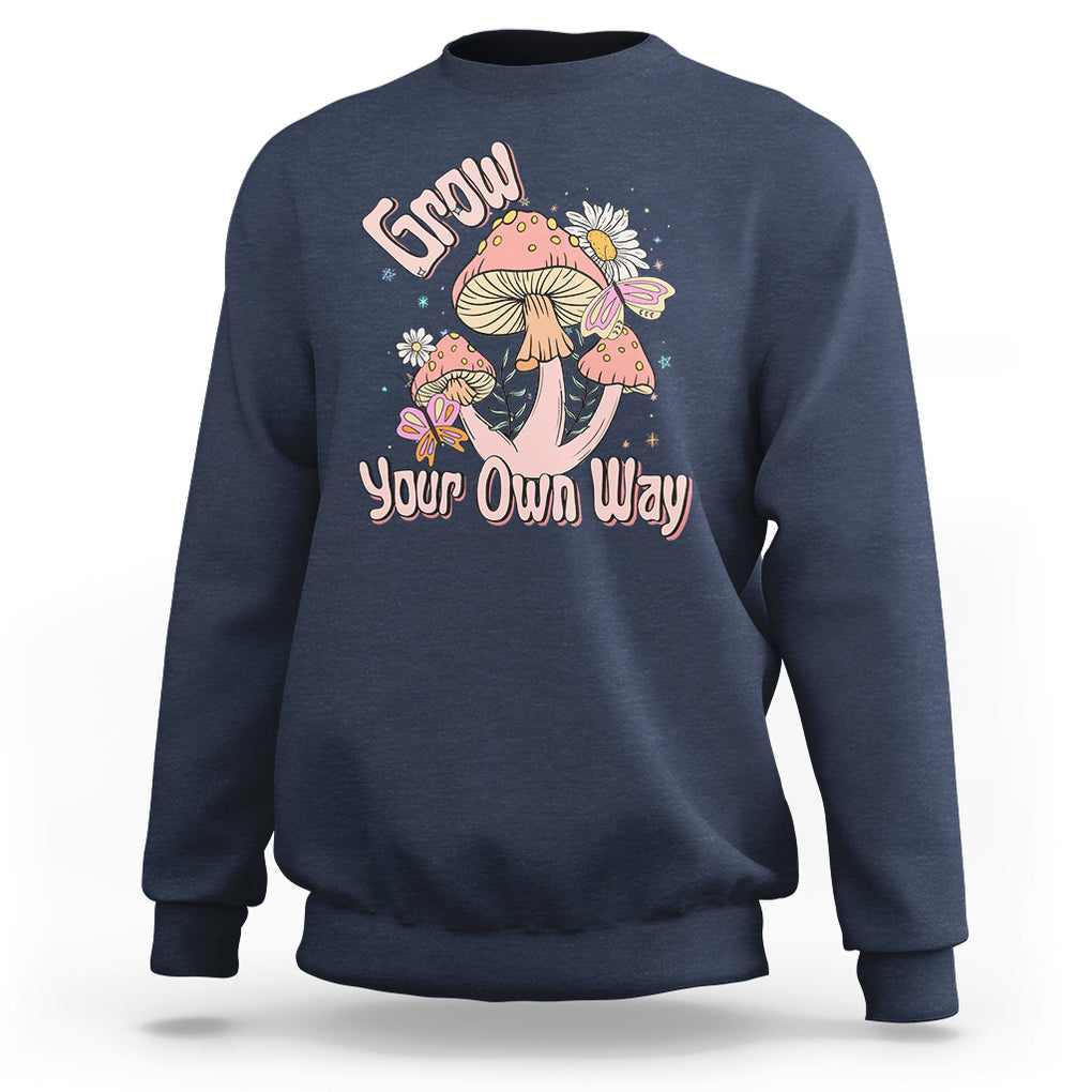 Grow Your Own Way Mushroom Level Up Sweatshirt TS09 Navy Printyourwear