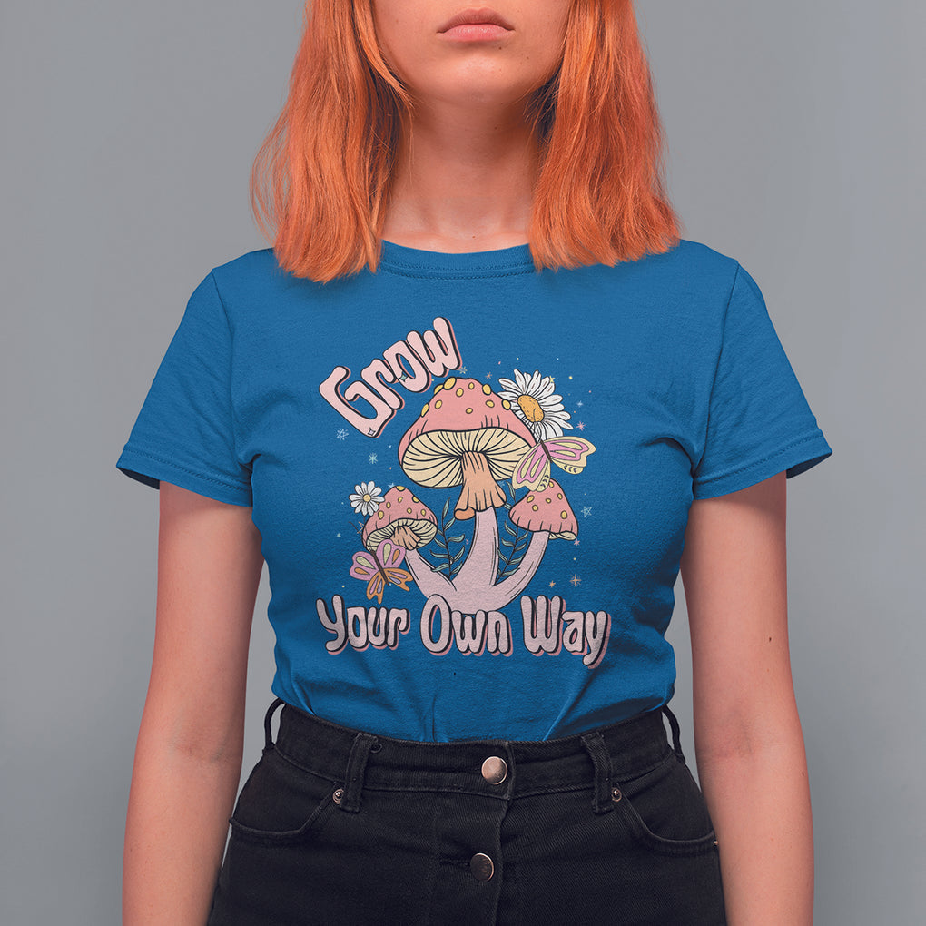 Grow Your Own Way Mushroom Level Up T Shirt For Women TS09 Royal Blue Printyourwear