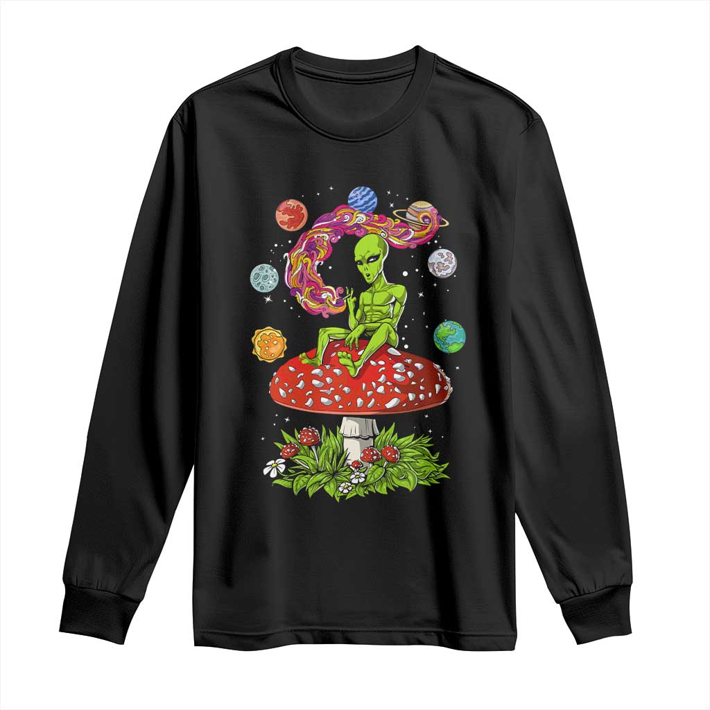 Outer Space Funny Alien Smoking Long Sleeve Shirt TS09 Black Print Your Wear