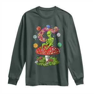 Outer Space Funny Alien Smoking Long Sleeve Shirt TS09 Dark Forest Green Print Your Wear