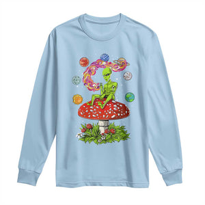 Outer Space Funny Alien Smoking Long Sleeve Shirt TS09 Light Blue Print Your Wear