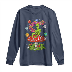 Outer Space Funny Alien Smoking Long Sleeve Shirt TS09 Navy Print Your Wear