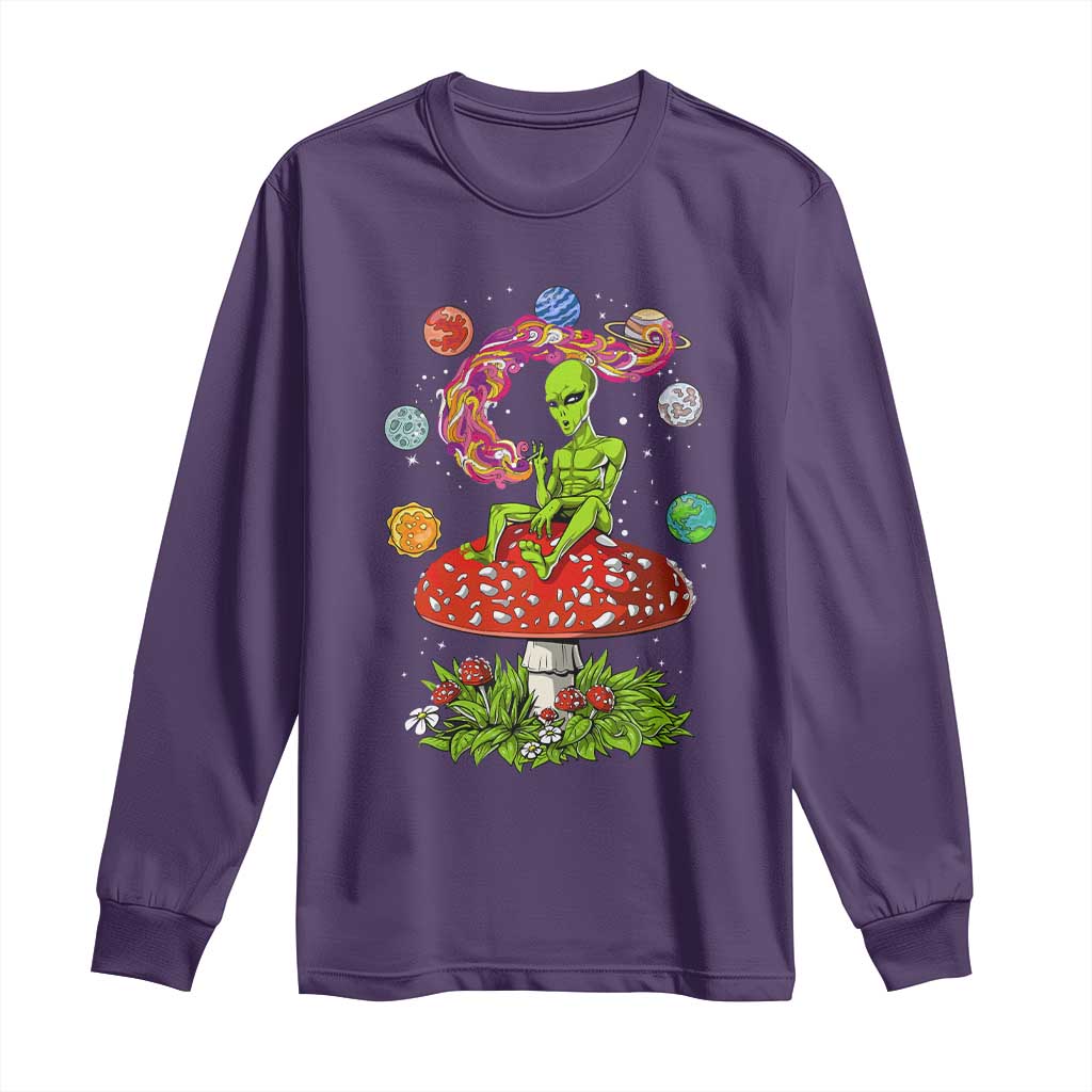 Outer Space Funny Alien Smoking Long Sleeve Shirt TS09 Purple Print Your Wear