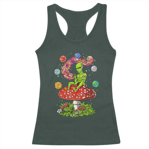 Outer Space Funny Alien Smoking Racerback Tank Top TS09 Dark Forest Green Print Your Wear