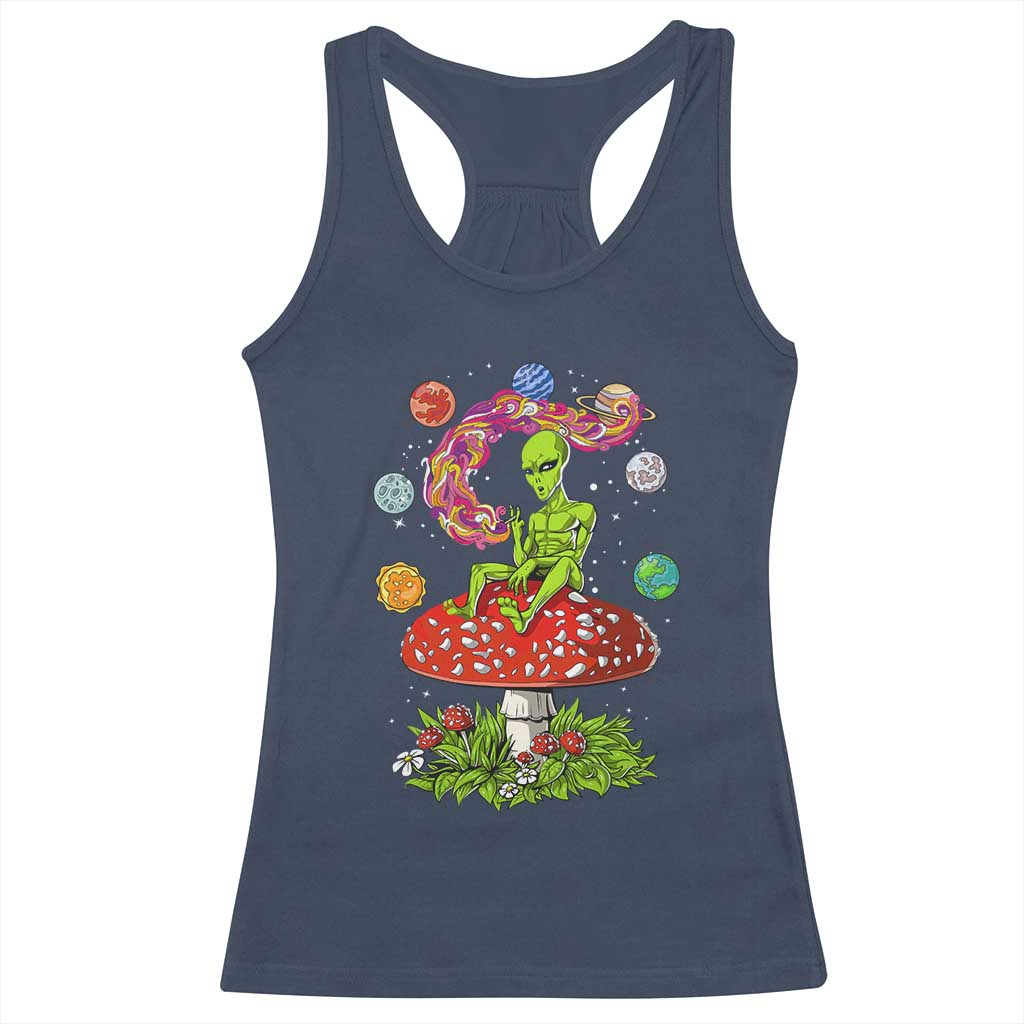 Outer Space Funny Alien Smoking Racerback Tank Top TS09 Navy Print Your Wear