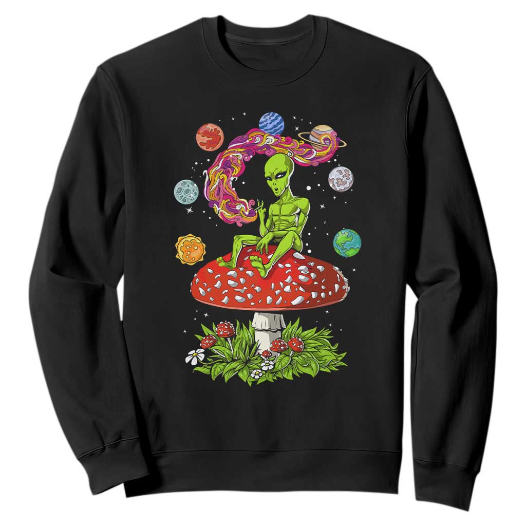 Outer Space Funny Alien Smoking Sweatshirt TS09 Black Print Your Wear