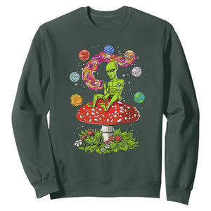 Outer Space Funny Alien Smoking Sweatshirt TS09 Dark Forest Green Print Your Wear