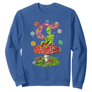 Outer Space Funny Alien Smoking Sweatshirt TS09 Royal Blue Print Your Wear