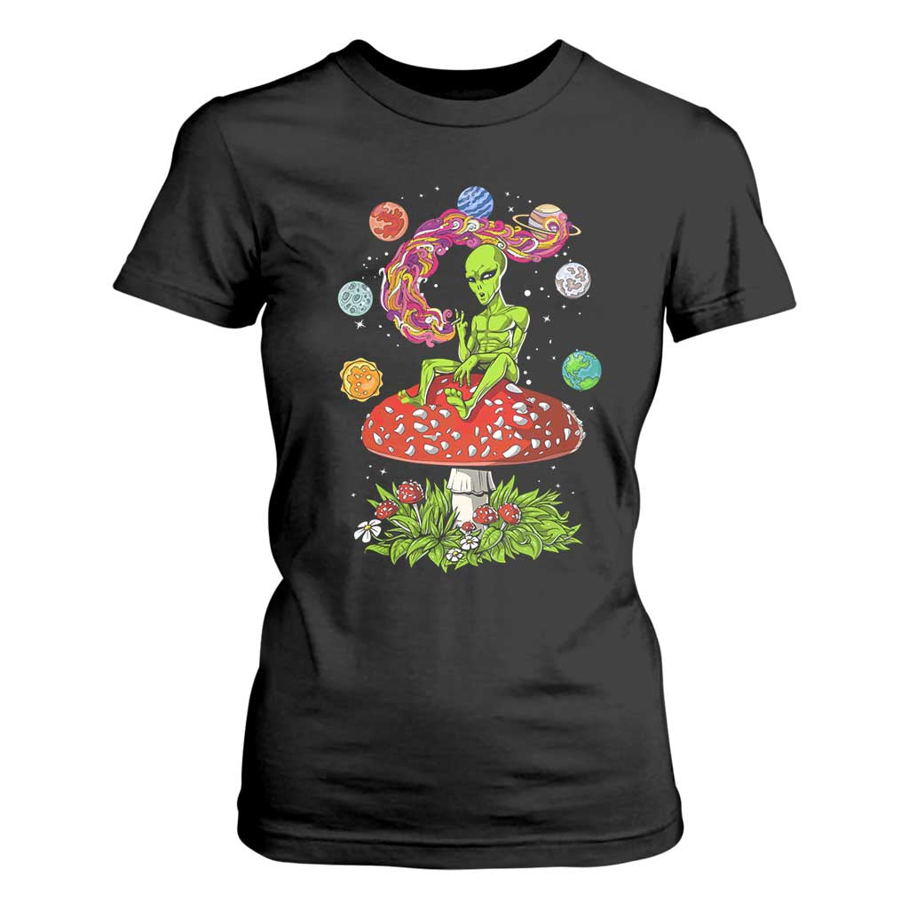 Outer Space Funny Alien Smoking T Shirt For Women TS09 Black Print Your Wear
