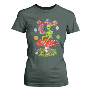 Outer Space Funny Alien Smoking T Shirt For Women TS09 Dark Forest Green Print Your Wear